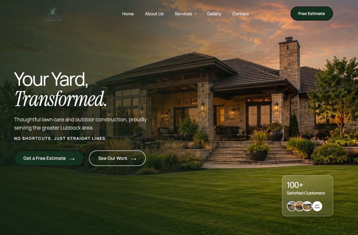Linear lawn care and landscaping website, Lubbock